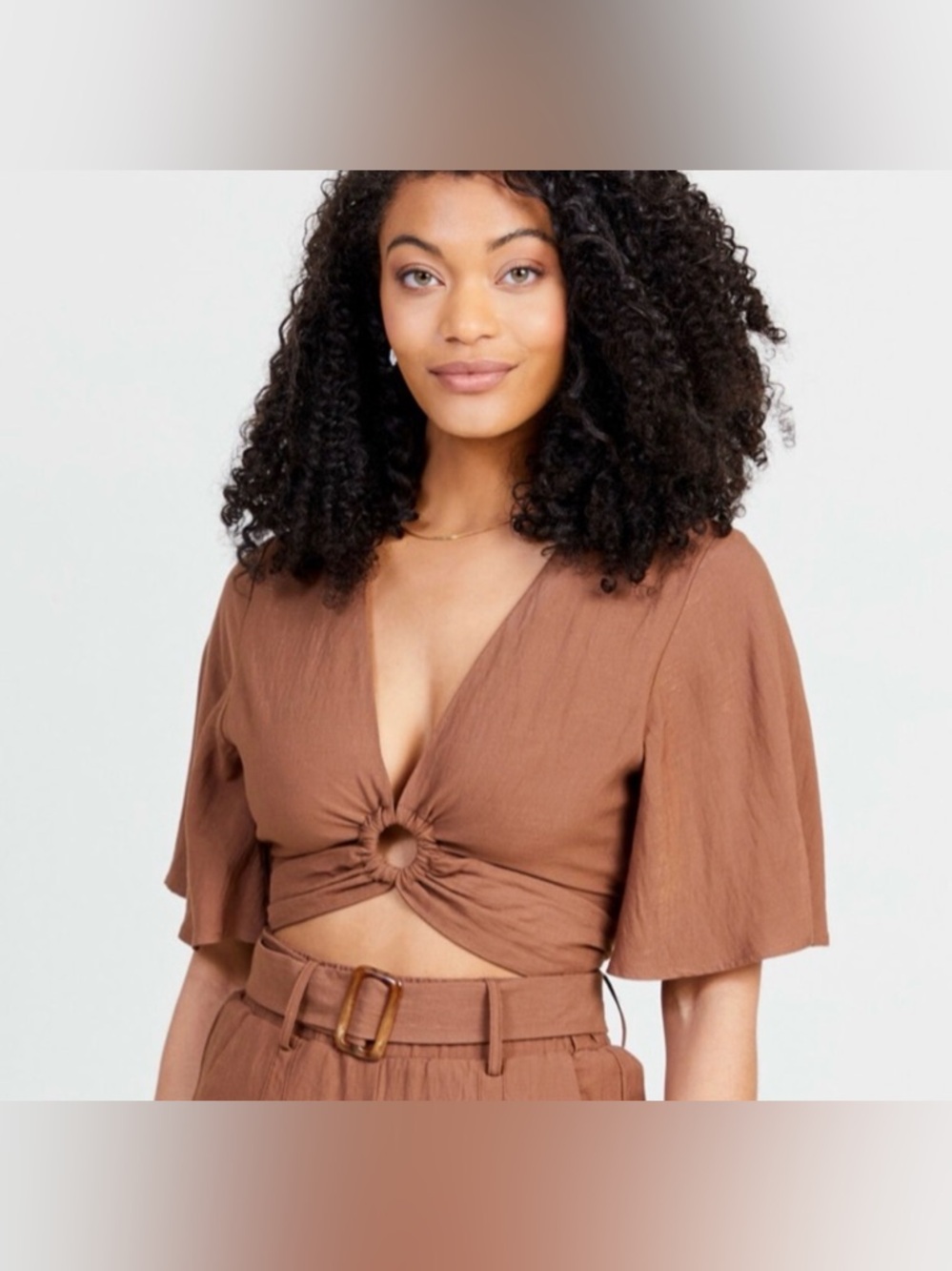 Altar’d State Brown Wrap Around Cropped Top Size S
